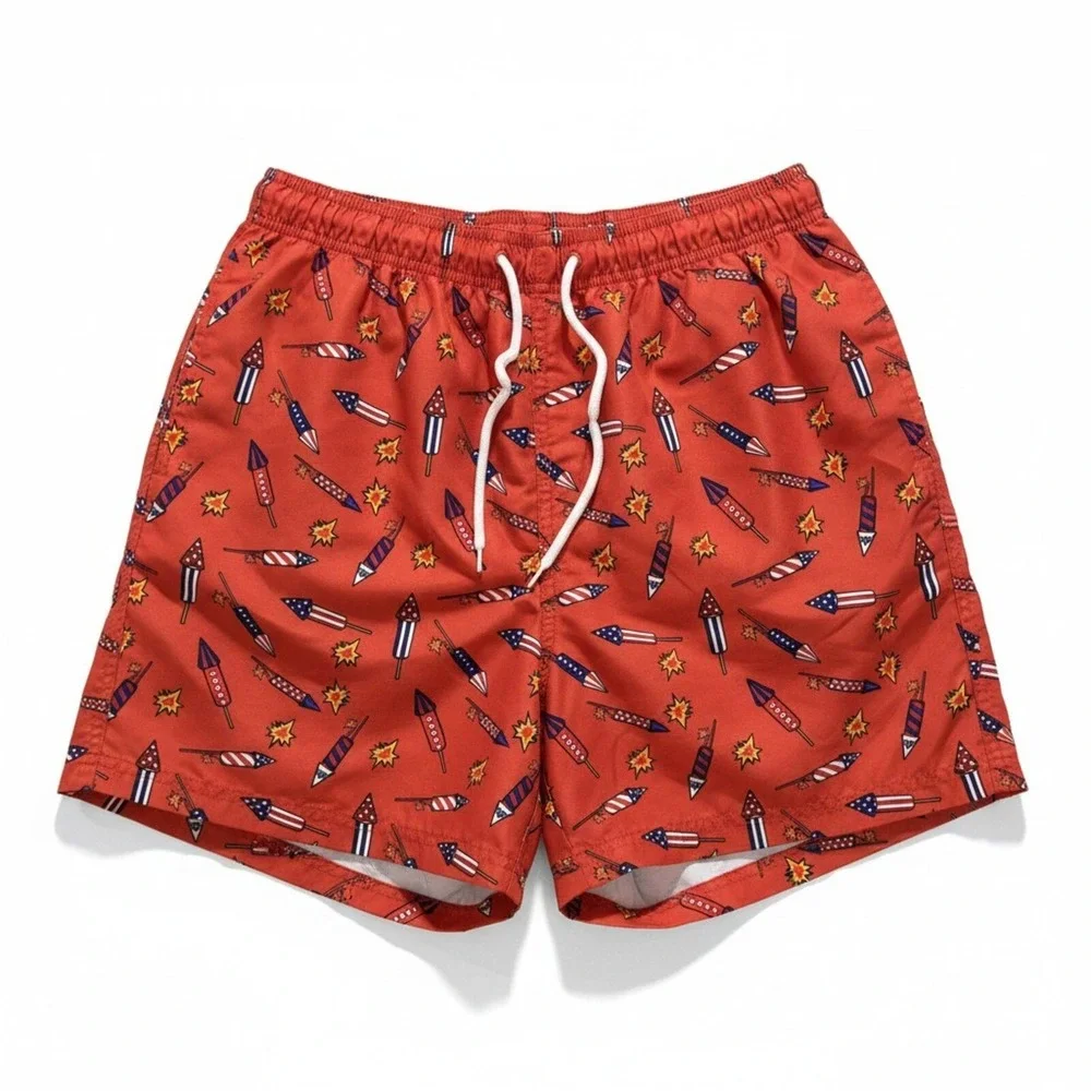 Way To Celebrate! M Red Fireworks Patriotic Swim Trunks Vintage Casual‎